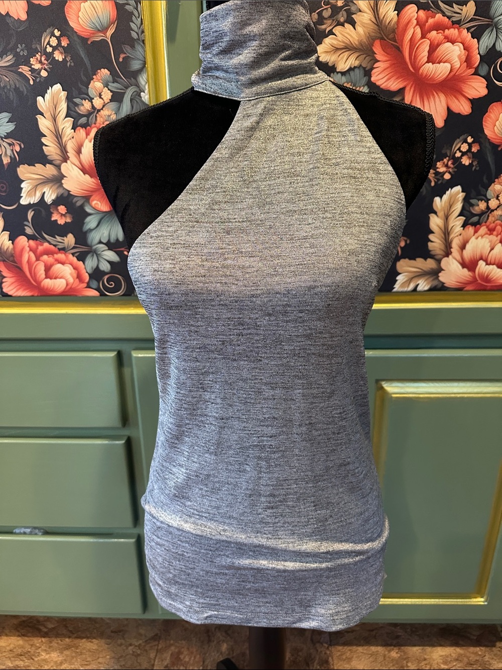 Free people Heather Gray with gold shimmer soft Turtleneck halter style Top